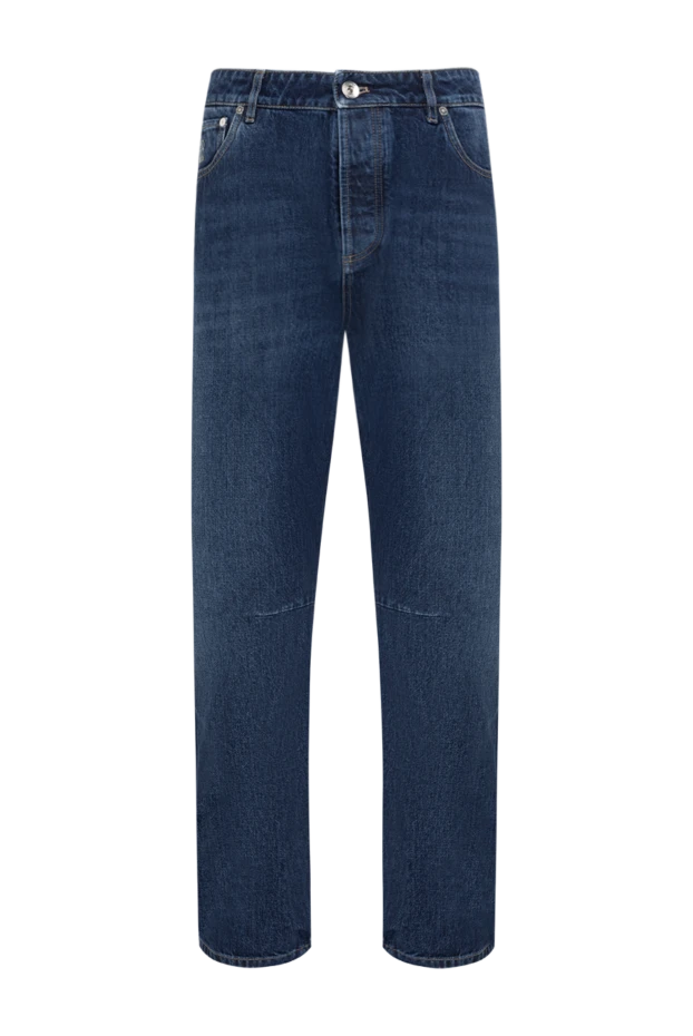 Ерлерге арналған көк джинсы тізеде бүктемелері бар - фото 1