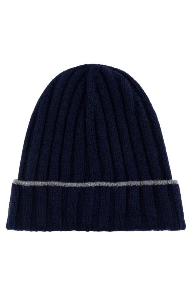 Шапка мужская темно синяя в рубчик из кашемира - фото 1