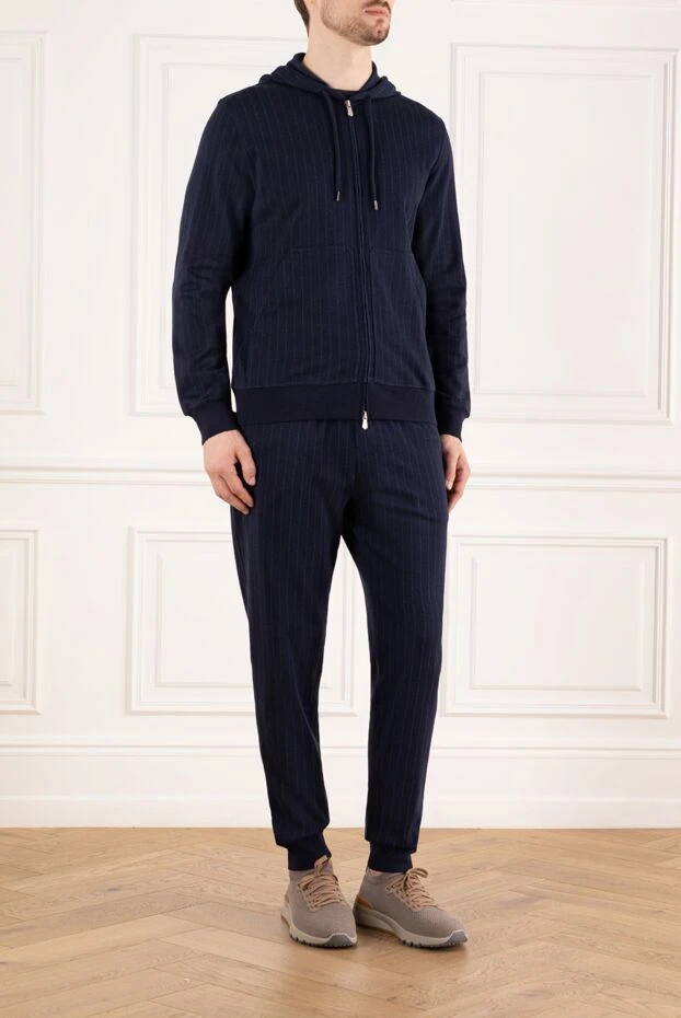 Brunello Cucinelli синий прогулочный костюм мужской в полоску с капюшоном 183887 - фото 3