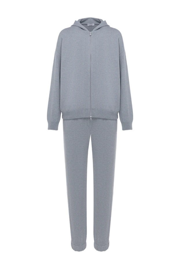 Трикотажный спортивный костюм из кашемира с капюшоном женский серый - фото 1