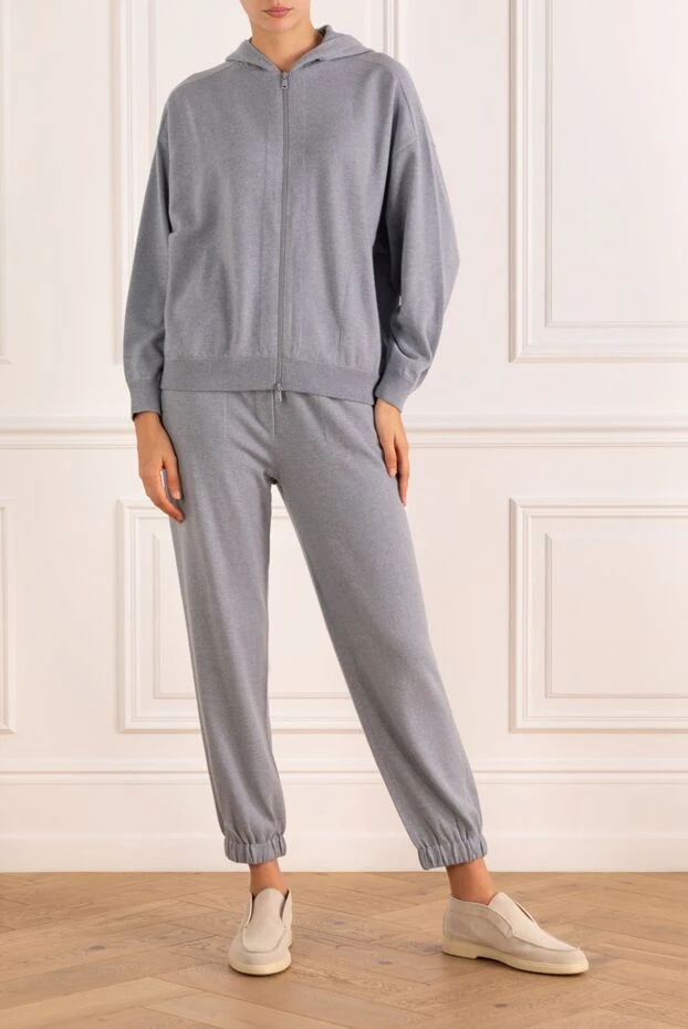 Трикотажный спортивный костюм из кашемира с капюшоном женский серый - фото 2