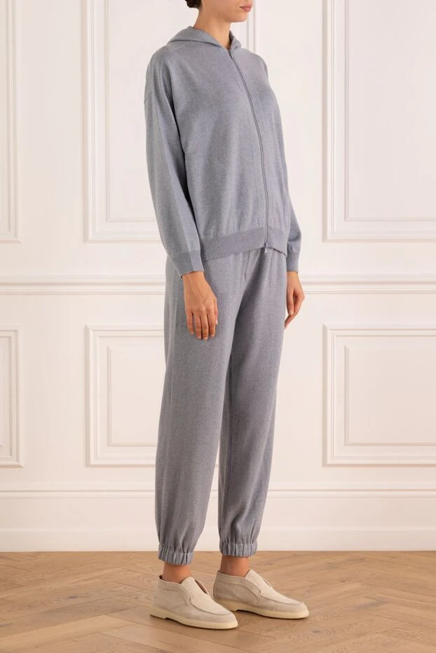 Brunello Cucinelli трикотажный спортивный костюм из кашемира с капюшоном женский серый 184581 - фото 3