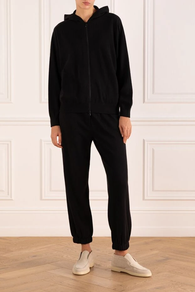 Brunello Cucinelli women's black knitted cashmere tracksuit with hood 184582 - photo 2