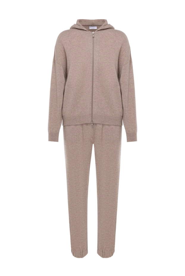 Women's beige cashmere tracksuit with hood - photo 1