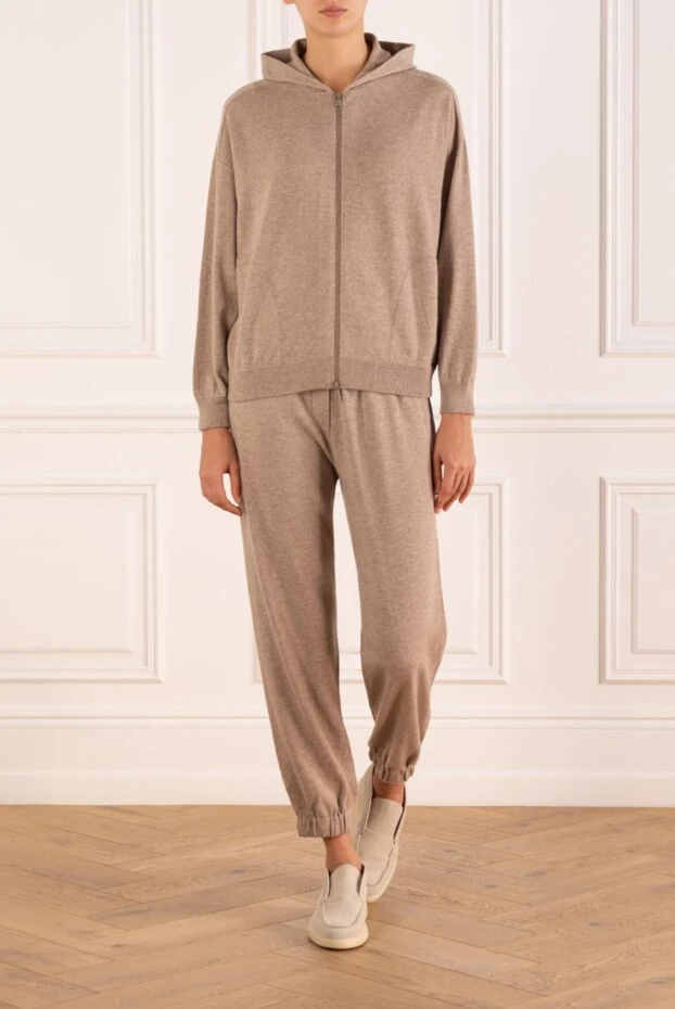 Brunello Cucinelli спортивный костюм из кашемира с капюшоном женский бежевый 184583 - фото 2