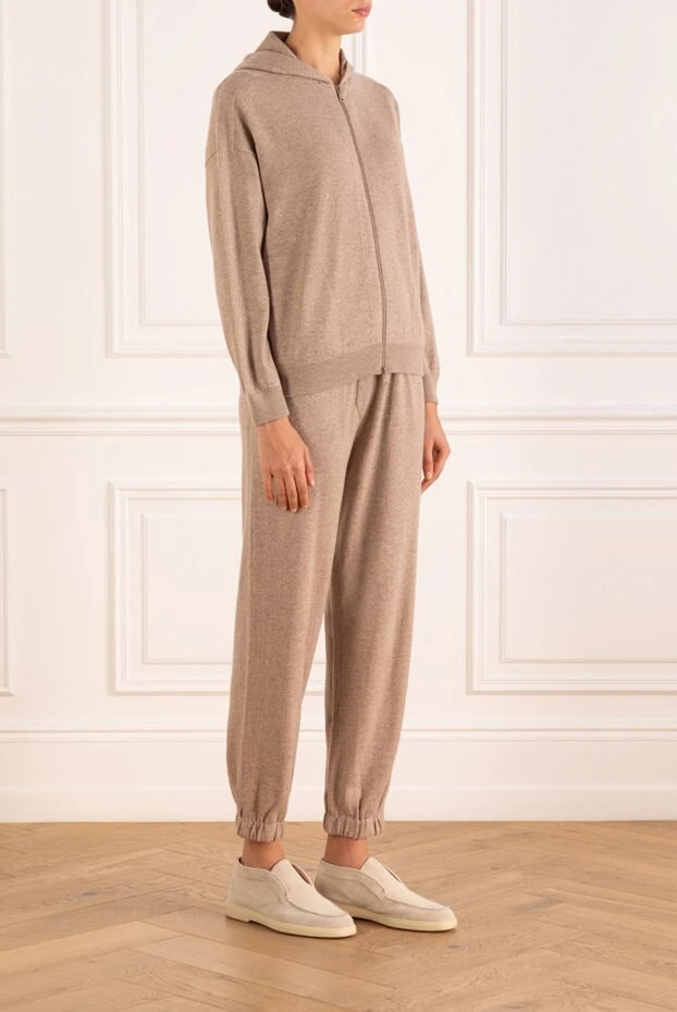 Brunello Cucinelli спортивный костюм из кашемира с капюшоном женский бежевый 184583 - фото 3