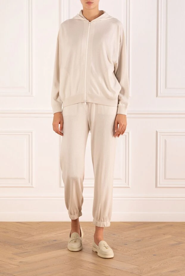 Brunello Cucinelli спортивный костюм из кашемира с капюшоном женский белый 184584 - фото 2