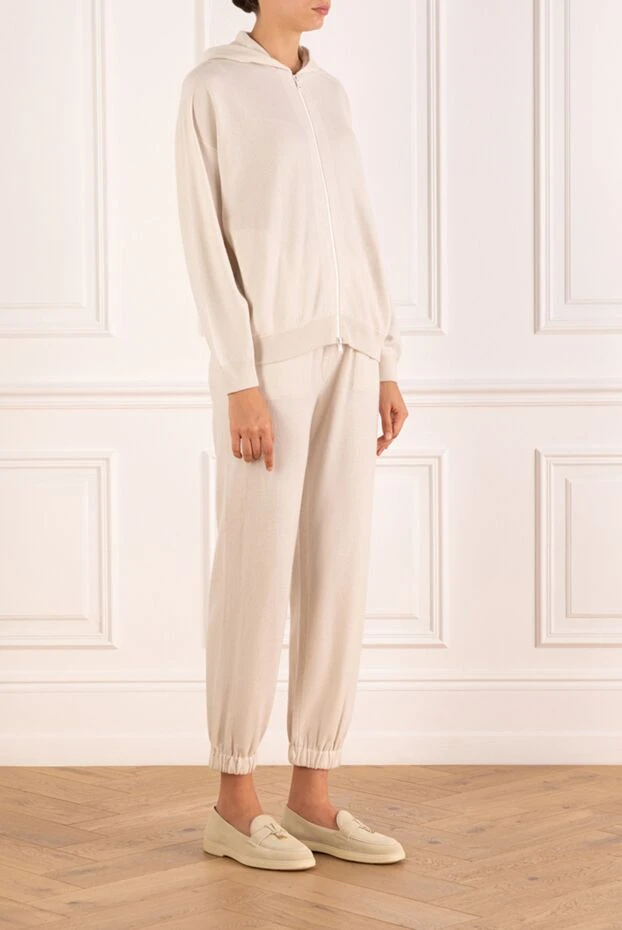 Brunello Cucinelli спортивный костюм из кашемира с капюшоном женский белый 184584 - фото 3