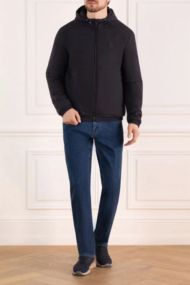 Men's blue jacket with a hood - photo 2