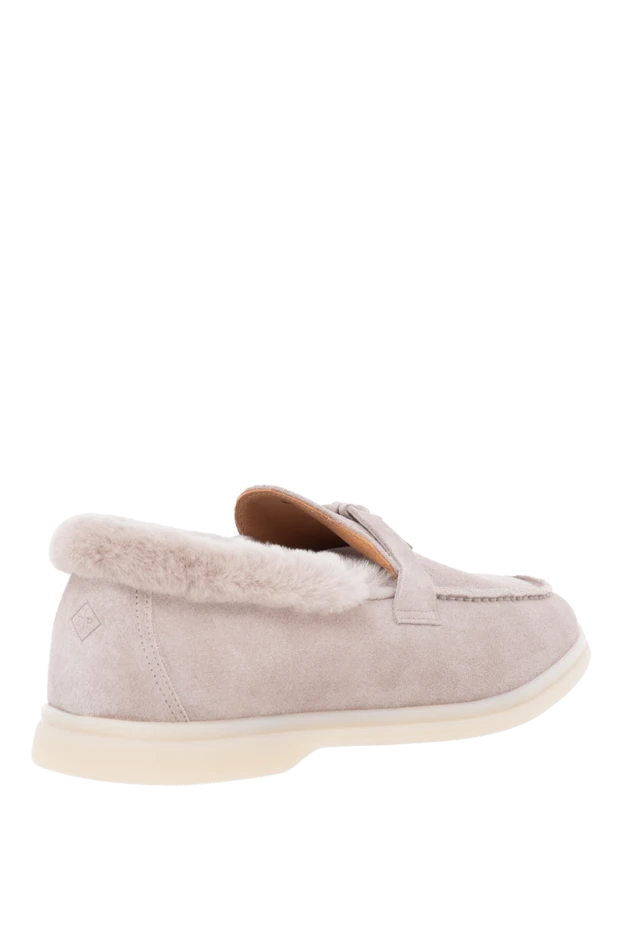 Fleur de Paris жеңіл күдеріден жасалған жүнді және металл декоры бежевый түсті әйелдер лоферлері 184688 - фото 3