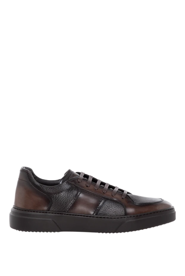 Кроссовки кожаные на меху коричневые мужские - фото 1