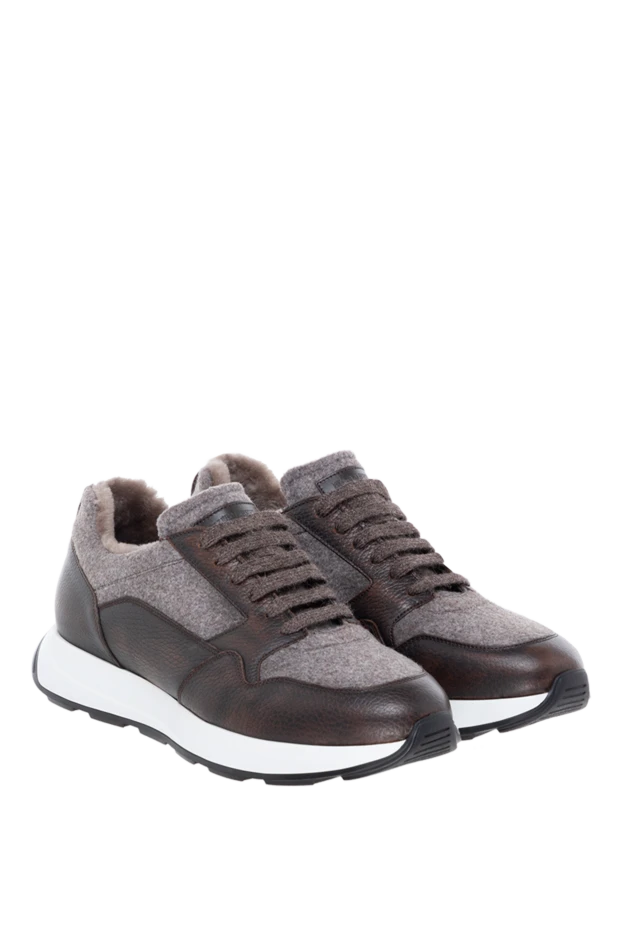 Barrett brown men's fur sneakers made of leather and textile 184707 - photo 3