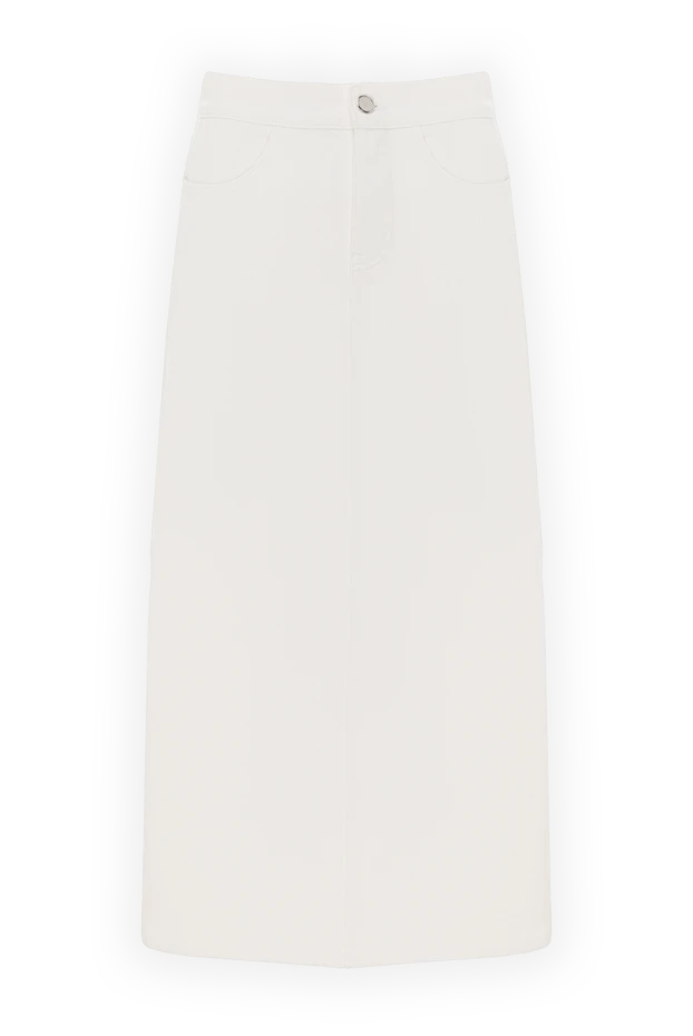 Джинсовая юбка белая хлопковая с разрезом - фото 1