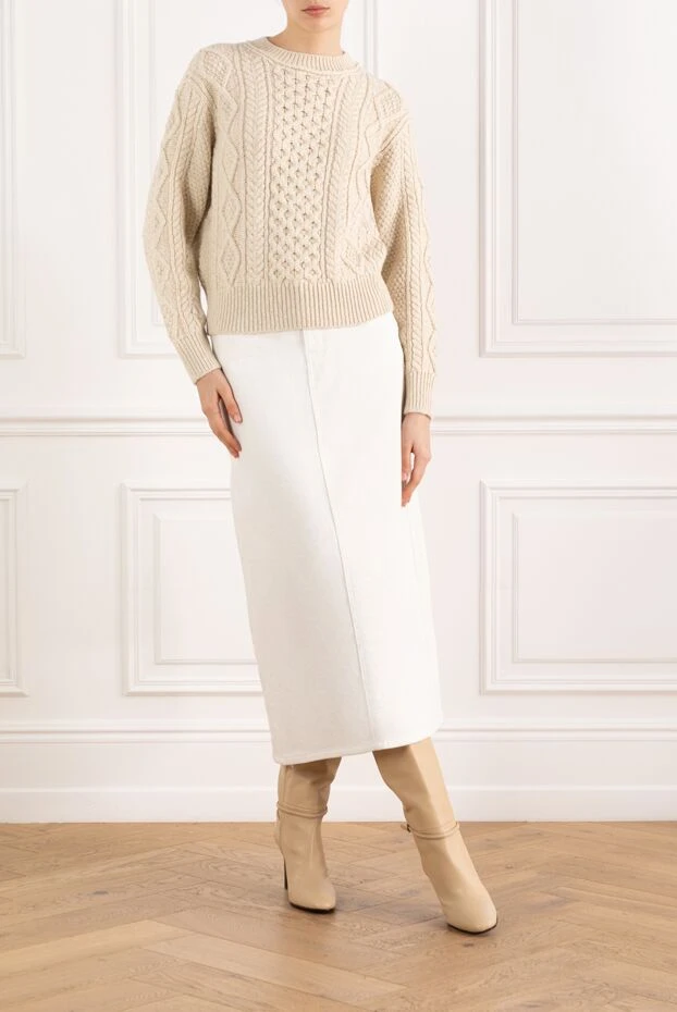 Fleur de Paris джинсовая юбка белая хлопковая с разрезом 184762 - фото 2