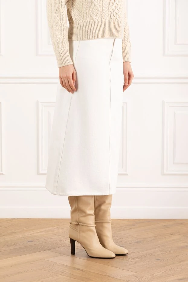 Fleur de Paris джинсовая юбка белая хлопковая с разрезом 184762 - фото 3