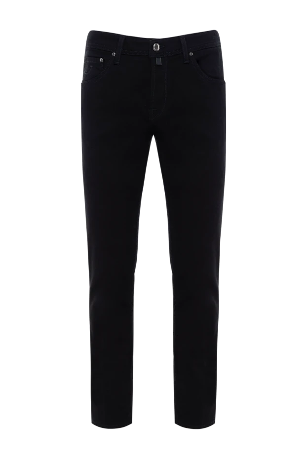 Black jeans made of velvety cotton with a dense texture and dark fittings
- photo 1