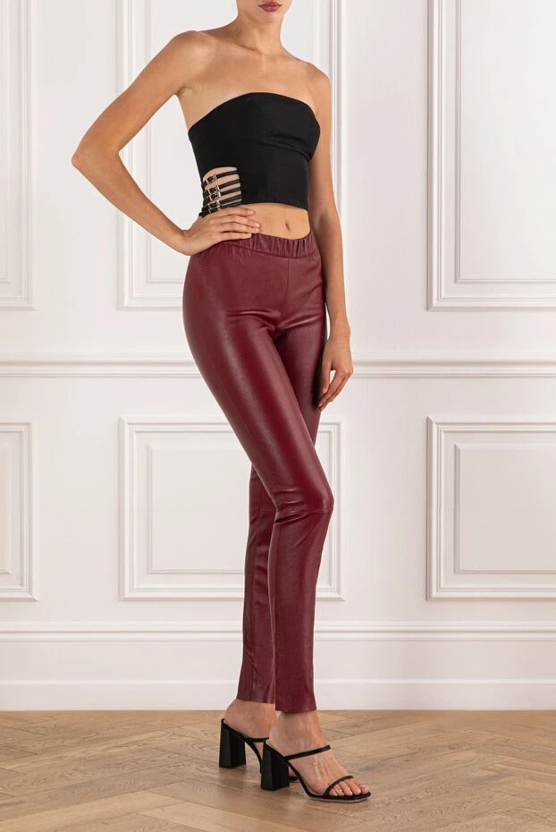 Red elastic lambskin leggings - photo 2