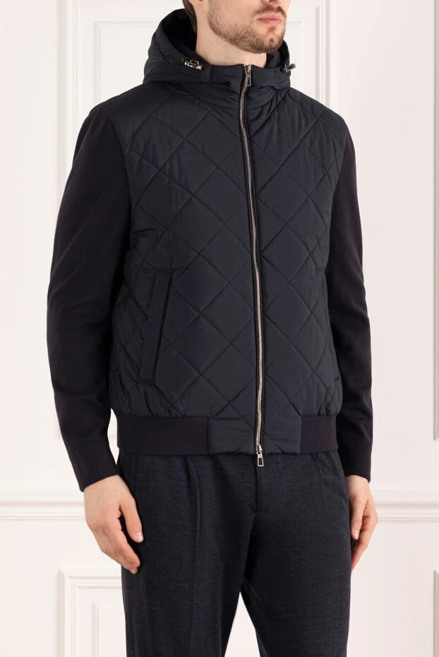 Loro Piana мужская синяя стеганая куртка с капюшоном и трикотажными рукавами 184915 - фото 3