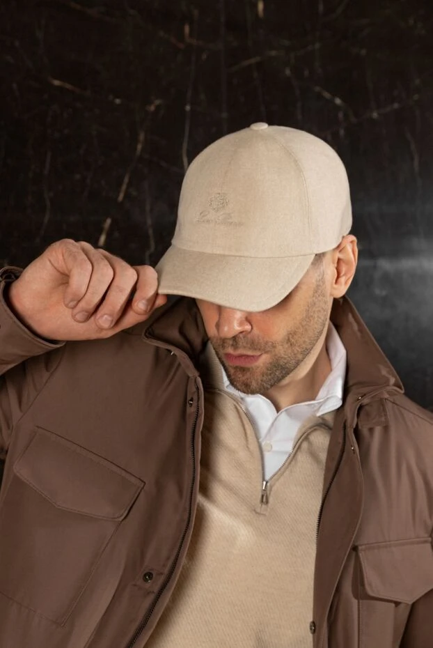 Beige men's baseball cap with logo made of cashmere - photo 2