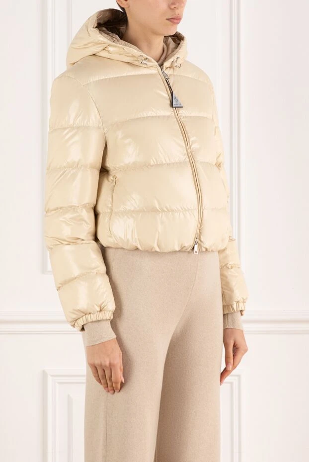 Moncler куртка женская бежевая с капюшоном теплая 184940 - фото 3
