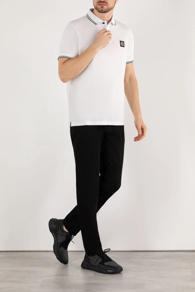 Stone Island поло белое мужское с логотипом 185063 - фото 2