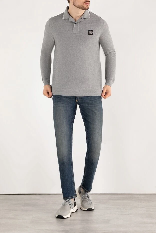 Stone Island поло серое меланжевое с длинным рукавом мужское 185064 - фото 2