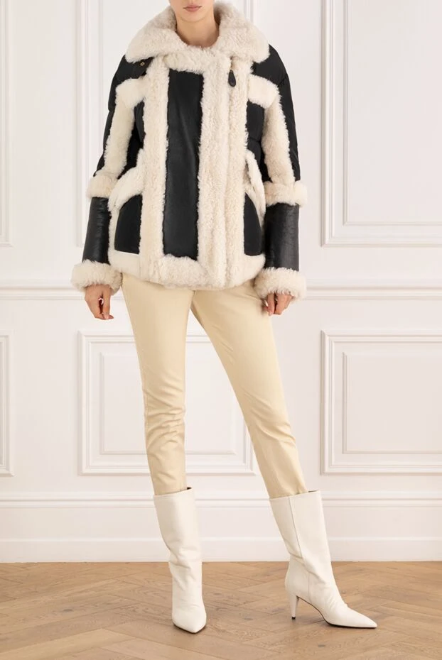 Қара былғарыдан, ақ үлбірден және тоқыма матадан тігілген әйелдер мамығы - фото 2