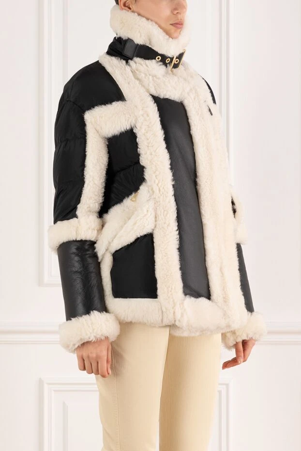 Nicole Benisti пуховик женский из черной кожи белого меха и текстиля 185085 - фото 3