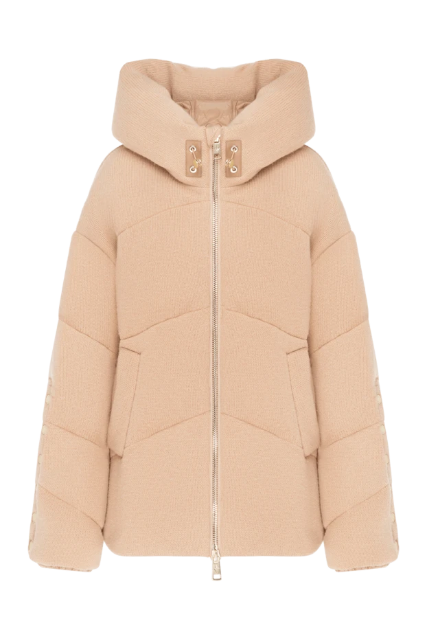 Women's brown down jacket made of wool and cashmere with a hood - photo 1