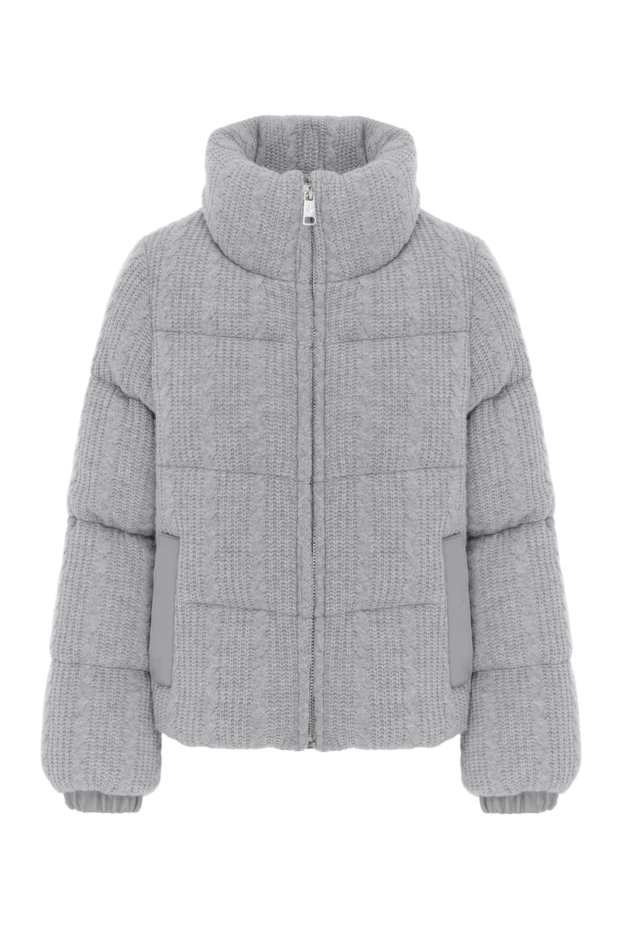 Пуховик из шерсти и кашемира серый женский с высоким воротником - фото 1