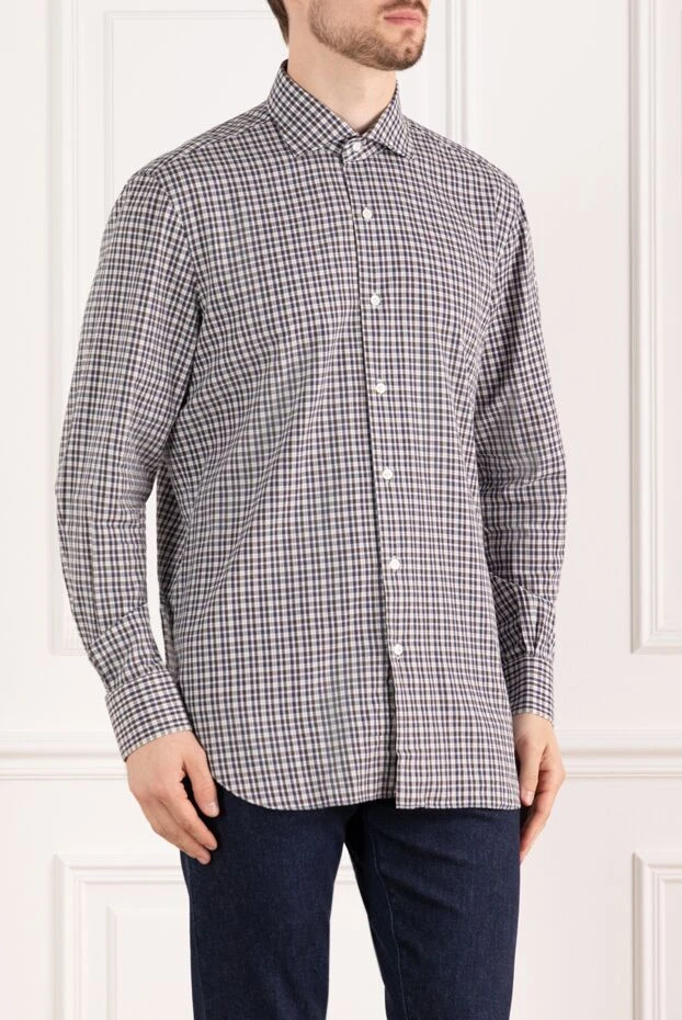 Barba Napoli рубашка в клетку коричневая мужская из хлопка 185103 - фото 3