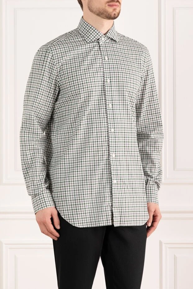 Barba Napoli рубашка в клетку зеленая мужская из хлопка 185111 - фото 3