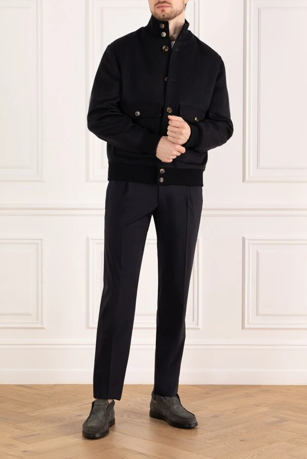 Brunello Cucinelli куртка-бомбер из двойной шерстяной ворсовой ткани бобрик синяя 185112 - фото 2