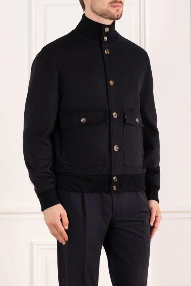 Brunello Cucinelli куртка-бомбер из двойной шерстяной ворсовой ткани бобрик синяя 185112 - фото 3