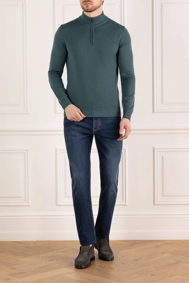 Brunello Cucinelli мужские джинсы с эффектом потертости синие 185115 - фото 2