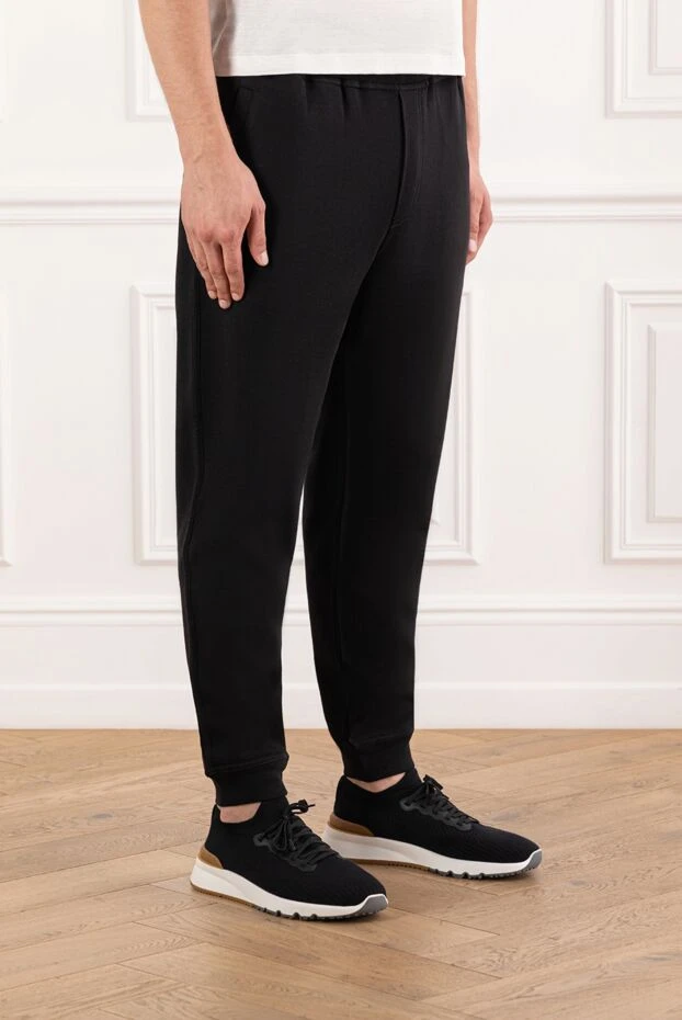 Brunello Cucinelli ерлерге арналған серпімді белдік пен манжеттер бар қара спорт шалбары 185132 - фото 3