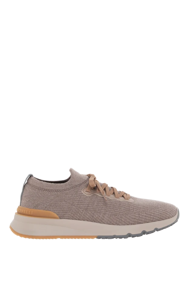 Sneakers in wool jersey and semi-gloss calfskin, beige