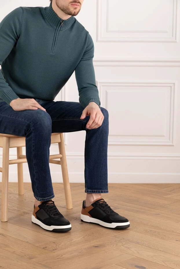 Brunello Cucinelli жартылай жылтыр бұзау терісінен және жуылған күдеріден жасалған себет кроссовкалары 185134 - фото 3