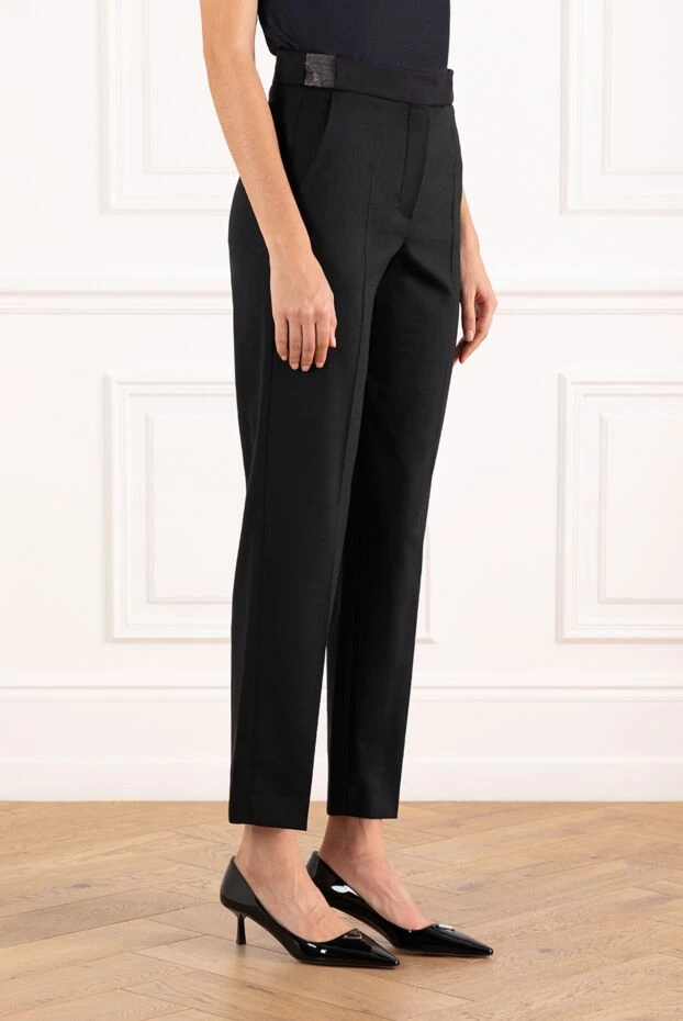 Brunello Cucinelli женские брюки шерстяные черные 185136 - фото 3