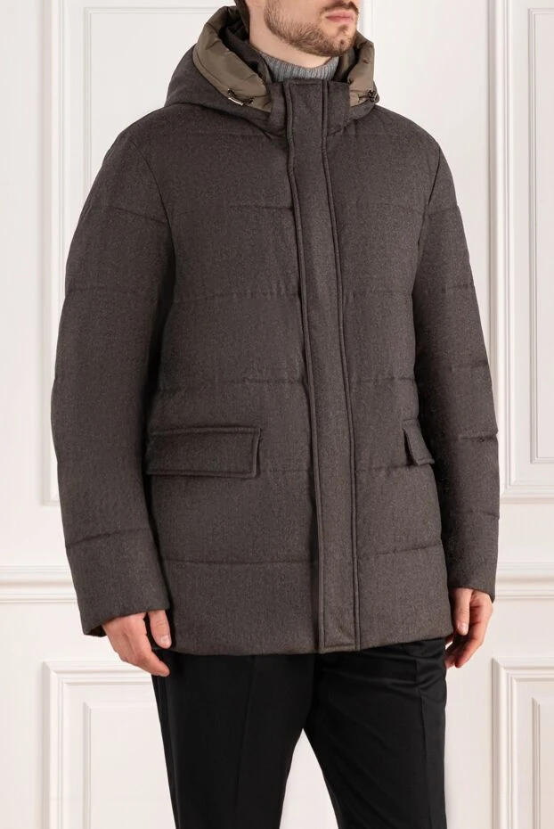 Gallotti жүннен жасалған капюшоны бар ерлер сұр мамық күрте 185138 - фото 3