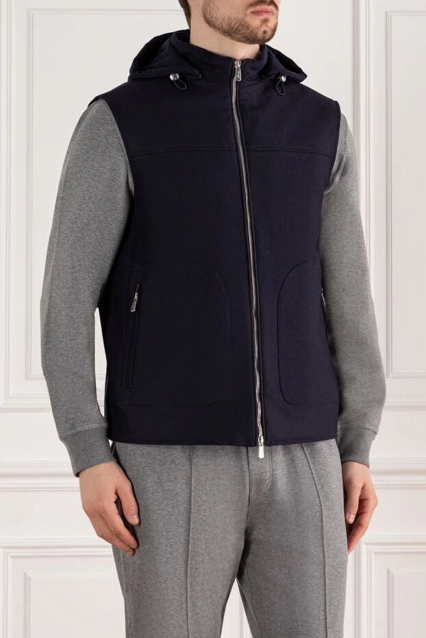 Lenoci men's wool vest with hood blue 185162 - photo 3