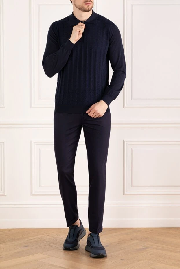 Zilli ұзын жеңді, көк, кашемир және жібектен жасалған поло 185178 - фото 2