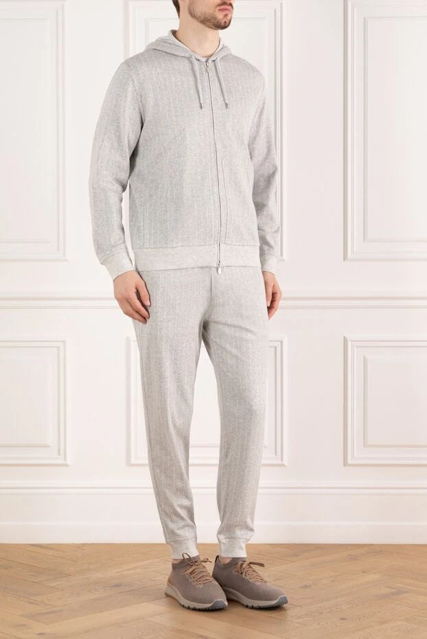 Brunello Cucinelli серый прогулочный костюм мужской в полоску 185197 - фото 3