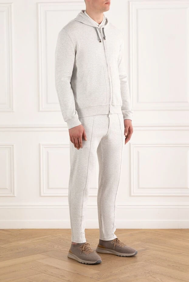 Brunello Cucinelli спортивный костюм из натурального хлопка с капюшоном и молнией серый 185198 - фото 3