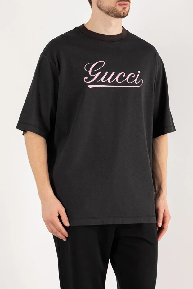 Gucci логотипі бар қара габаритті ерлерге арналған футболка 185212 - фото 3