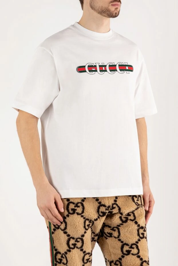 Gucci мақта логотипі бар ақ ерлерге арналған футболка 185213 - фото 3