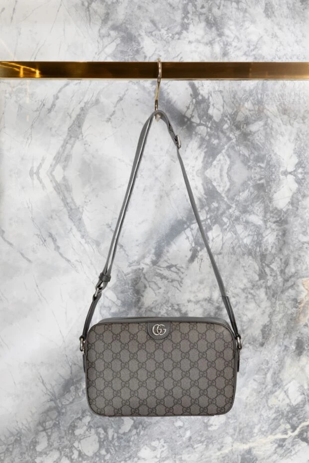 Gucci маленькая мужская сумка через плечо ophidia серая 185220 - фото 3