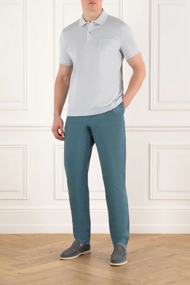 Loro Piana men's blue cotton polo with pocket 185274 - photo 2