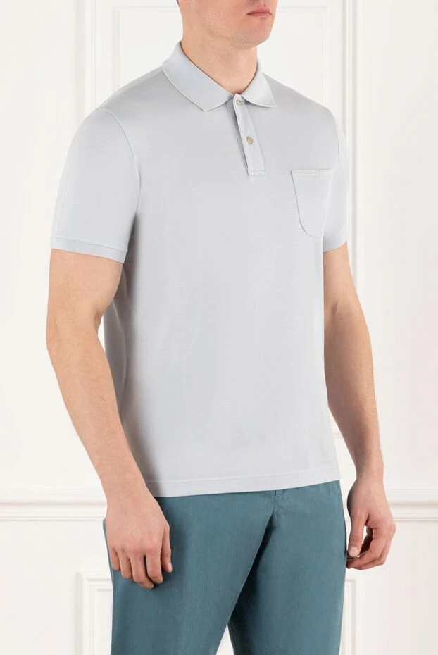 Loro Piana men's blue cotton polo with pocket 185274 - photo 3