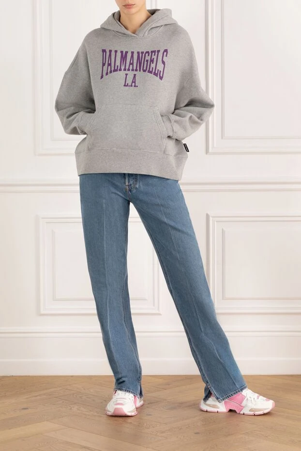 Palm Angels худи серое женское меланж с логотипом 185287 - фото 2